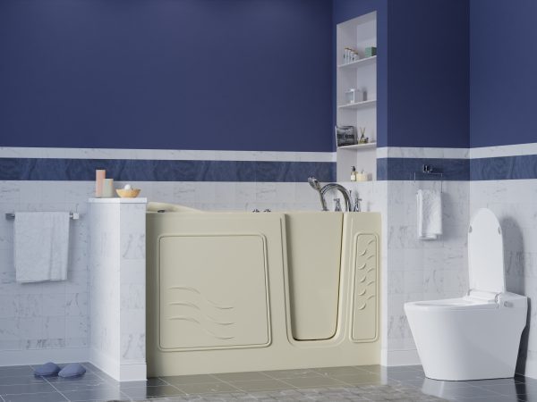 Universal Collection 30 in. L x 59 in. W Right Side Drain Air Jetted Bathtub in Biscuit with Aroma and Chroma Therapy
