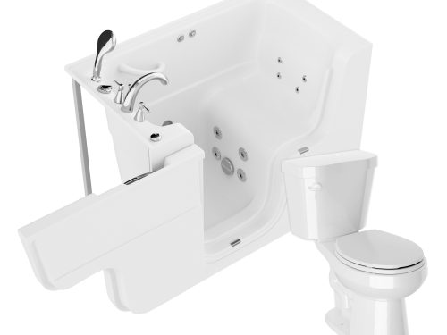 Universal 52 in. x 29 in. Left Drain Whirlpool Jetted Bathtub in White with Rounded Toilet and Soft Close Lid