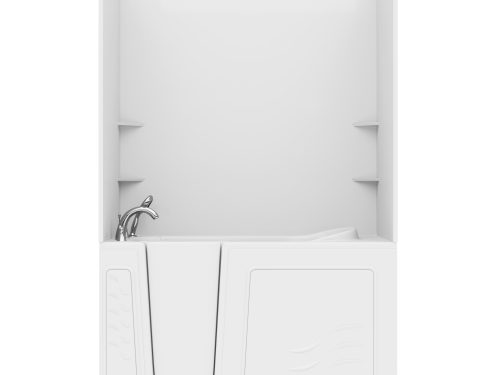 Nova Heated Series 30 in. L x 59 in. W  Left Drain Whirlpool and Air Bathtub in White with Smooth Shower Wall Kit