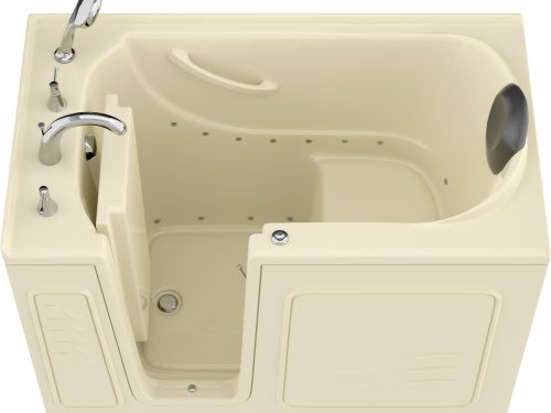 Safe Premier Series 30 in. L x 52 in. W Left Side Drain Air Jetted Bathtub in Biscuit with Fast Filling Faucet Set