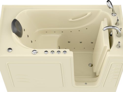 Safe Premier Series 30 in. L x 59 in. W Right Side Drain Combination Jetted Bathtub in Biscuit with Fast Fill Faucet Set