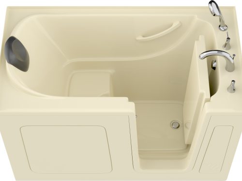Safe Premier Series 32 in. L x 60 in. W Right Side Drain Soaker Bathtub in Biscuit with Fast Filling Faucet Set