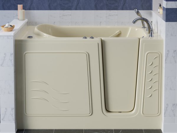 Universal Collection 30 in. L x 59 in. W Right Side Drain Air Jetted Bathtub in Biscuit with Aroma and Chroma Therapy