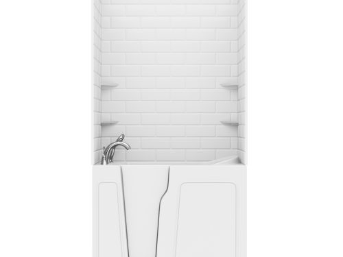 Rampart Wall Series 26 in. L x 46 in. W  Left Side Drain Air Jetted Bathtub in White with 5x10 in. Tile Walll Kit