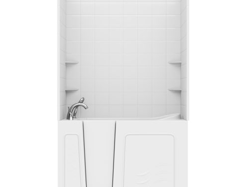 Nova Heated Series 26 in. L x 53 in. W  Left Drain Air Jetted Bathtub in White with 6 in. Tile Shower Wall Kit
