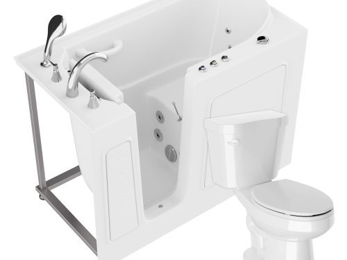 Universal 53 in. x 26 in. Left Drain Whirlpool Jetted Bathtub in White with Elongated Toilet and Soft Close Lid