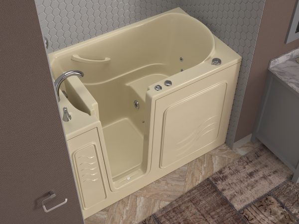 Safe Economy Series 30 in. L x 53 in. W Whirlpool Jetted Bathtub with Left Drain in Biscuit with Powered Fast Drain