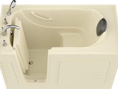 Safe Premier Series 30 in. L x 59 in. W Left Side Drain Soaker Bathtub in Biscuit with Fast Filling Faucet Set