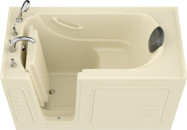 Safe Premier Series 30 in. L x 59 in. W Left Side Drain Soaker Bathtub in Biscuit with Fast Filling Faucet Set