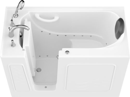 Safe Premier Series 26 in. L x 53 in. W Left Side Drain Air Jetted Bathtub in White with Fast Filling Faucet Set