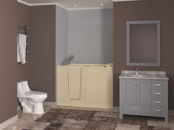 Safe Economy Series 30 in. L x 53 in. W Whirlpool Jetted Bathtub with Left Drain in Biscuit with Powered Fast Drain