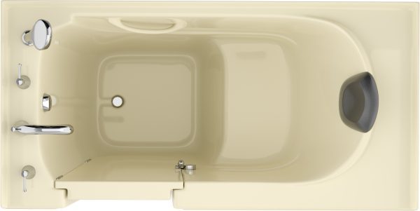 Safe Premier Series 30 in. L x 59 in. W Left Side Drain Soaker Bathtub in Biscuit with Fast Filling Faucet Set