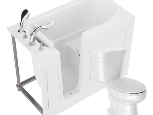 Universal 53 in. x 26 in. Left Drain Soaking Jetted Bathtub in White with Elongated Toilet and Soft Close Lid