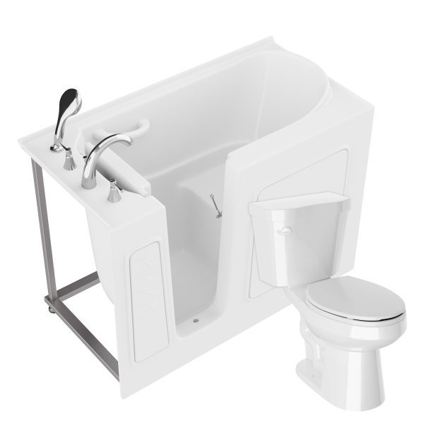 Universal 53 in. x 26 in. Left Drain Soaking Jetted Bathtub in White with Elongated Toilet and Soft Close Lid