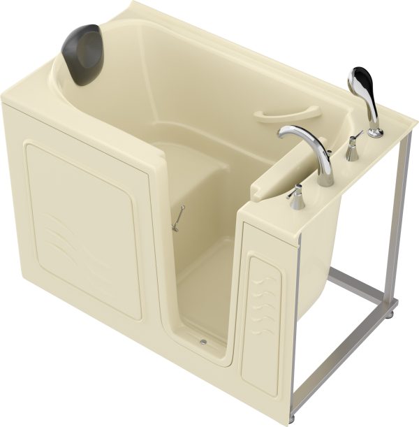 Safe Premier Series 30 in. L x 52 in. W Right Side Drain Soaker Bathtub in Biscuit with Fast Filling Faucet Set