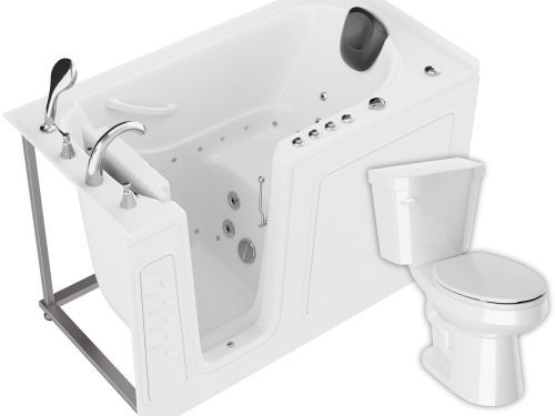 Universal 59 in. x 30 in. Left Drain Combination Jetted Bathtub in White with Elongated Toilet and Soft Close Lid