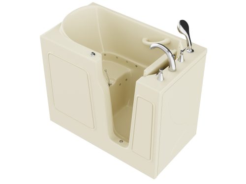 vfnpoihcglh6hvbewpbi Universal Collection 26 in. L x 46 in. W Right Side Drain Air Jetted Bathtub in Biscuit with Fast Filling Faucet Set