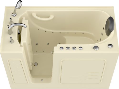 Safe Premier Series 26 in. L x 53 in. W Left Side Drain Combination Jetted Bathtub in Biscuit with Fast Fill Faucet Set