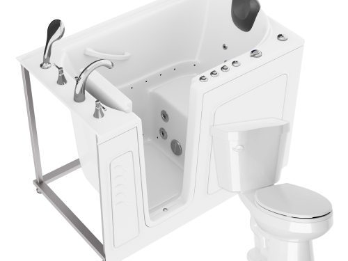 Universal 52 in. x 30 in. Left Drain Combination Jetted Bathtub in White with Elongated Toilet and Soft Close Lid