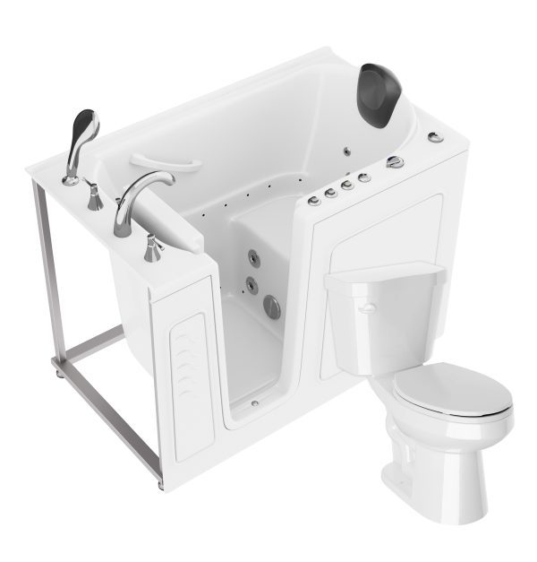 Universal 52 in. x 30 in. Left Drain Combination Jetted Bathtub in White with Elongated Toilet and Soft Close Lid