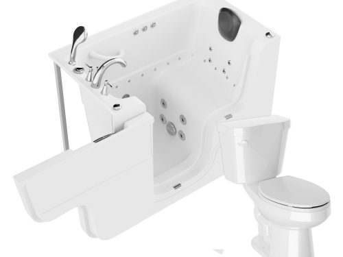 Universal 52 in. x 29 in. Left Drain Combination Jetted Bathtub in White with Elongated Toilet and Soft Close Lid