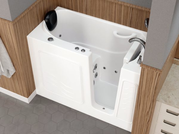 Safe Premier Series 26 in. L x 53 in. W Whirlpool Jetted Bathtub with Right Drain in White with Fast Filling Faucet Set
