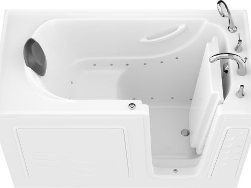 Safe Premier Series 30 in. L x 59 in. W Right Side Drain Air Jetted Bathtub in White with Fast Filling Faucet Set