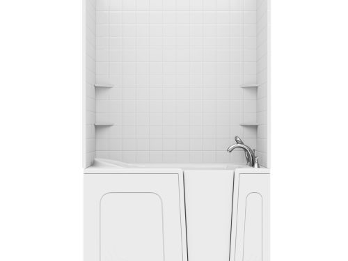 Nova Heated Series 30 in. L x 54 in. W Right Drain Air Jetted Bathtub in White with 4 in. Tile Shower Wall Kit