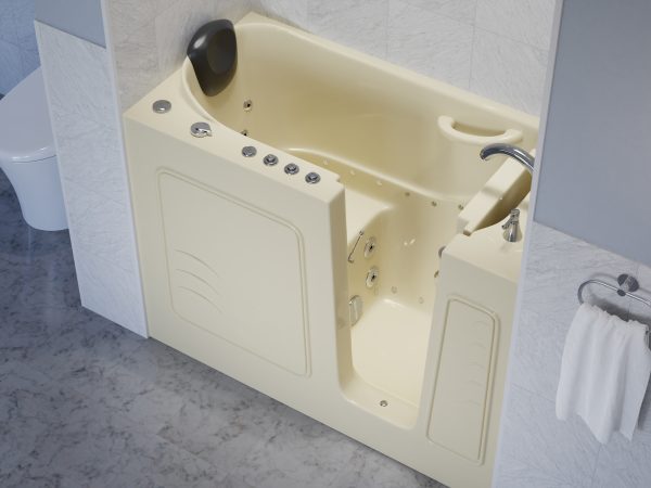 Universal Collection 26 in. L x 53 in. W Right Side Drain Combination Jetted Bathtub in Biscuit with Powered Fast Drain