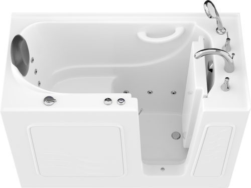 Safe Premier Series 26 in. L x 53 in. W Whirlpool Jetted Bathtub with Right Drain in White with Fast Filling Faucet Set