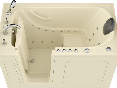 Safe Premier Series 32 in. L x 60 in. W Left Side Drain Combination Jetted Bathtub in Biscuit with Fast Fill Faucet Set