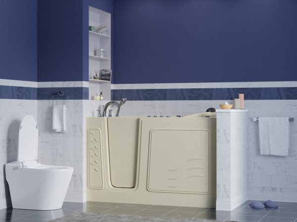 Universal Collection 30 in. L x 59 in. W Left Side Drain Combination Jetted Bathtub in Biscuit with Powered Fast Drain