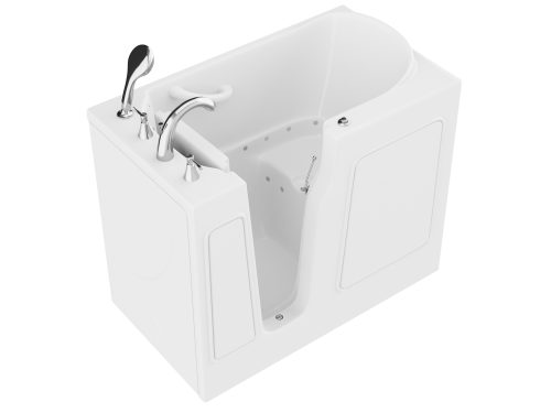 xqkslegq8hvdqgbmsnib Universal Collection 26 in. L x 46 in. W Left Side Drain Air Jetted Bathtub in White with Fast Filling Faucet Set