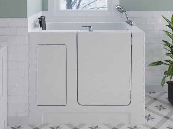 Universal Collection 27 in. L x 47 in. W Right Side Drain Soaker Bathtub in White with Fast Filling Faucet Set