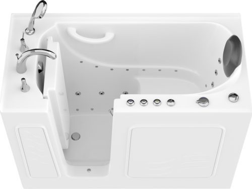 Safe Premier Series 26 in. L x 53 in. W Left Side Drain Combination Jetted Bathtub in White with Fast Filling Faucet Set
