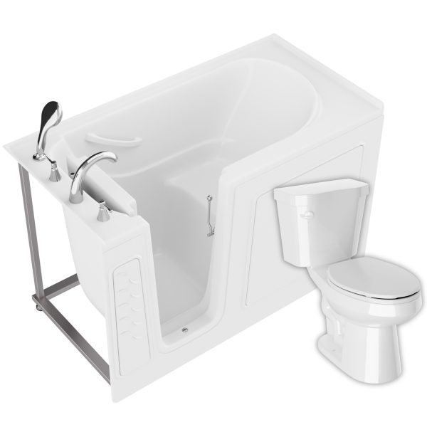 Universal 59 in. x 30 in. Left Drain Soaking Bathtub in White with Elongated Toilet and Soft Close Lid