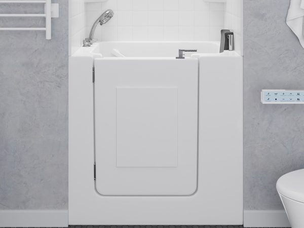 Universal Collection 27 in. L x 39 in. W Left Side Drain Soaker Bathtub in White with Fast Fill Faucet Set