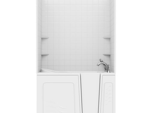 Nova Heated Series 30 in. L x 52 in. W Right Drain Air Jetted Bathtub in White with 4 in. Tile Shower Wall Kit