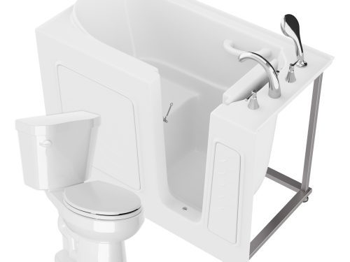 Universal 53 in. x 26 in. Right Drain Soaking Jetted Bathtub in White with Rounded Toilet and Soft Close Lid