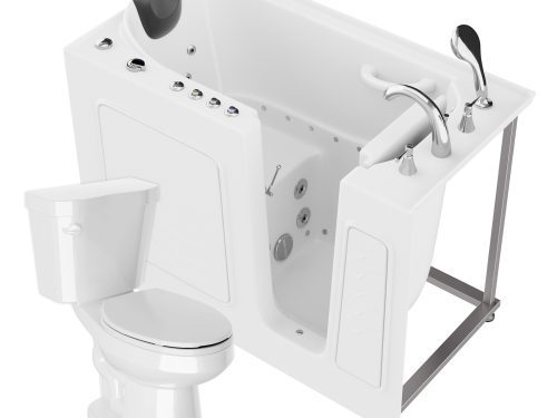 Universal 53 in. x 26 in. Right Drain Combination Jetted Bathtub in White with Elongated Toilet and Soft Close Lid