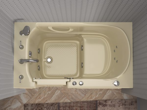 Safe Economy Series 30 in. L x 53 in. W Whirlpool Jetted Bathtub with Left Drain in Biscuit with Powered Fast Drain