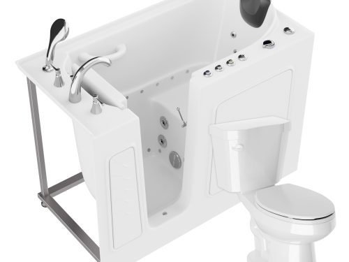 Universal 53 in. x 26 in. Left Drain Combination Jetted Bathtub in White with Elongated Toilet and Soft Close Lid