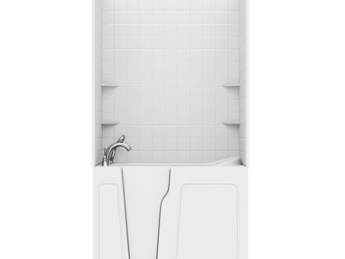 Nova Heated Series 26 in. L x 46 in. W  Left Drain Air Jetted Bathtub in White with 4 in. Tile Shower Wall Kit