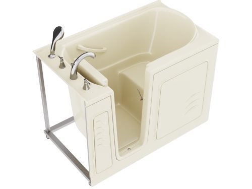 Universal Collection 30 in. L x 52 in. W Left Side Drain Soaker Bathtub in Biscuit with Fast Filling Faucet Set