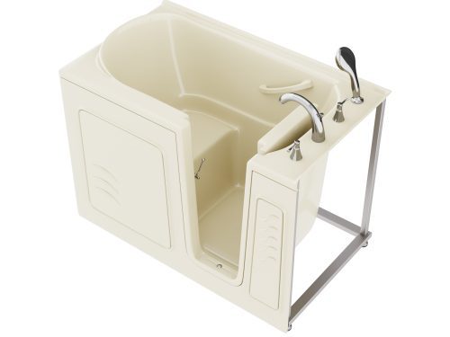 zykzywrkfrvvscyrsgrn Universal Collection 30 in. L x 52 in. W Right Side Drain Soaker Bathtub in Biscuit with Fast Filling Faucet Set