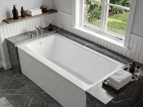 Amber Series 60 in. x 32 in. Rectangular Soaking Bathtub with Left Side Drain and Marine Grade Acrylic in Glossy White