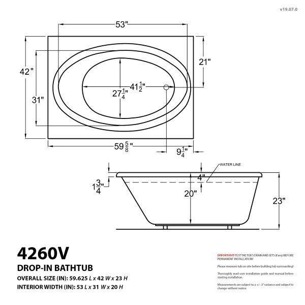 Imperial Series 60 in. x 42 in. Rectangular Whirlpool Bathtub with Left Side Drain and V-Style Back Jets in Glossy White