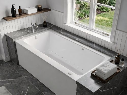 Amber Series 60 in. x 32 in. Rectangular Air Bathtub with Left Side Drain and Aromatherapy in Glossy Smooth White